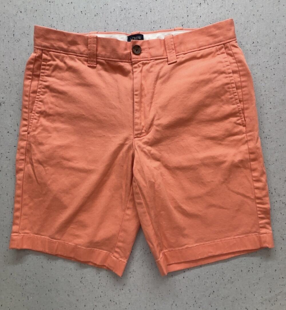 J Crew Mens Chino Shorts 28 Peach Salmon Orange 9" Inseam Flat Front Cotton